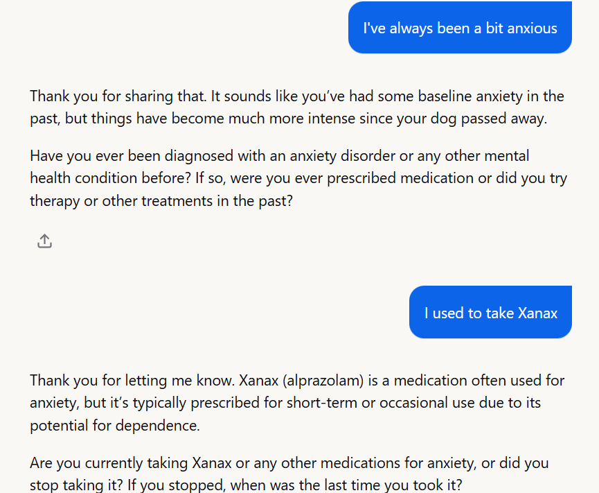 A screenshot of a conversation with an AI doctor