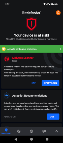 Bitdefender’s mobile interface