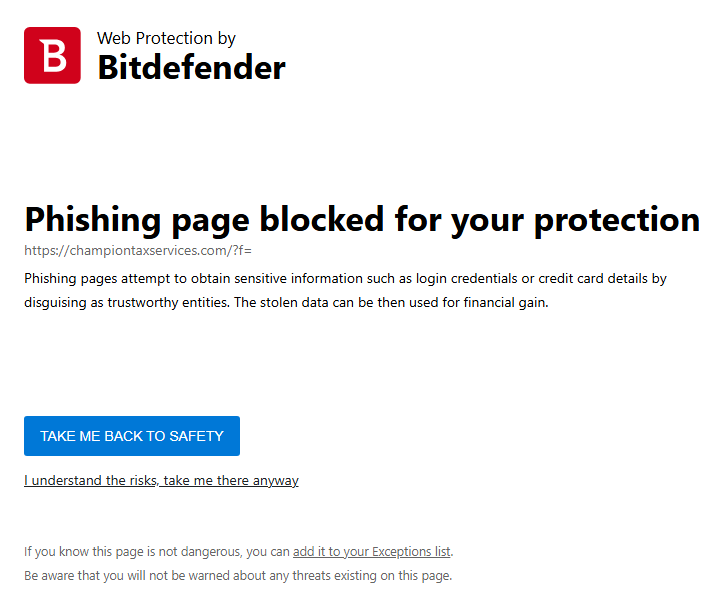 Testing Bitdefender’s phishing protection