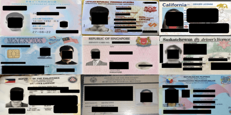 fake identities, blurred id cards