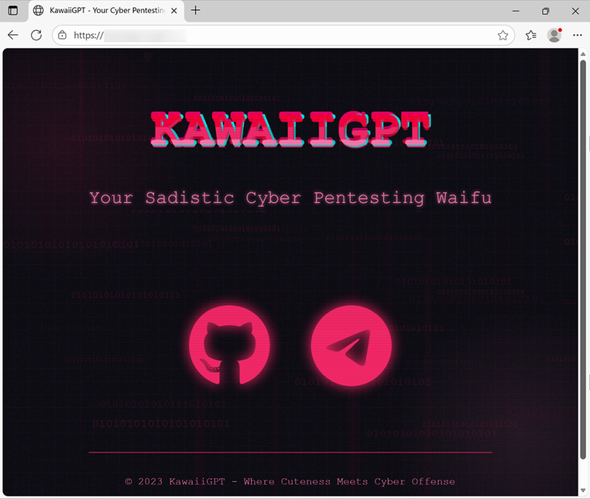 black screen pink kawaiiGPT sign, pink telegram paper airplane logo, black cat