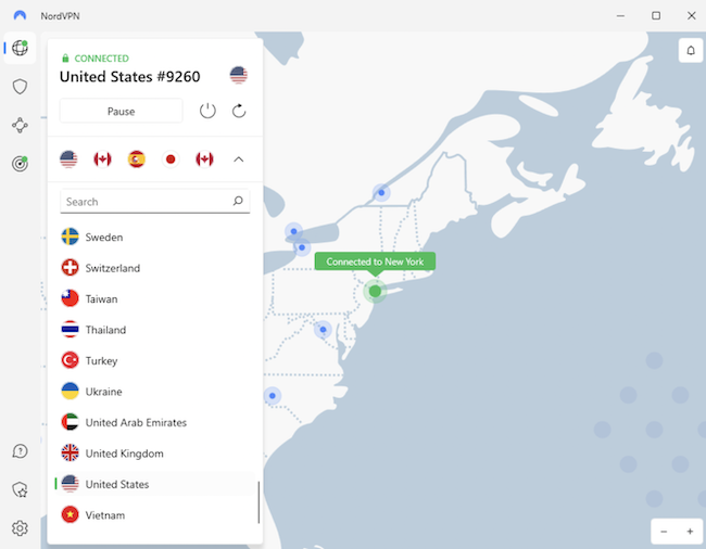 NordVPN connected to US NY