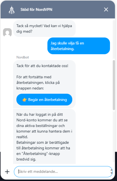 nordvpn livechat sv