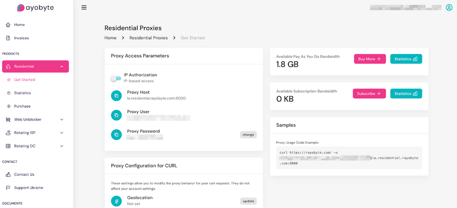 Rayobyte residential proxies interface