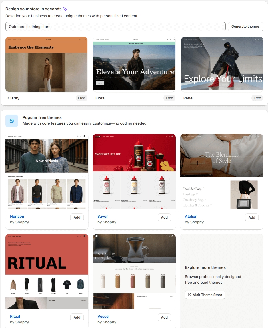 Templates generated by Shopify