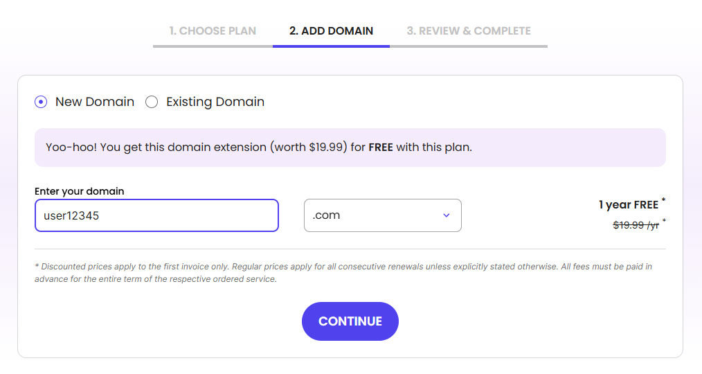 siteground adding domain page