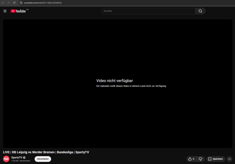 Screenshot, SportyTV Nigeria, Fehlermeldung
