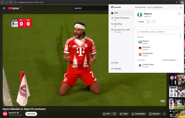 Screenshot, football player celebrating a goal, VPN