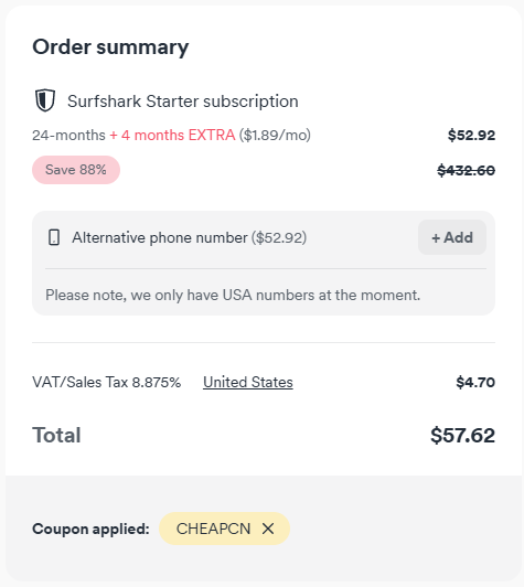 surfshark discount code CHEAPCN