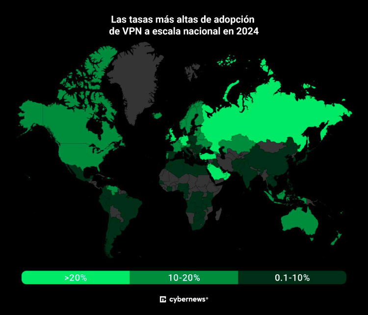 Las tasas más altas de adopción de VPN a escala nacional en 2024