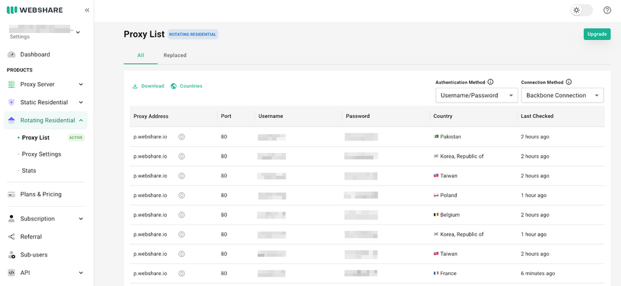 Webshare proxy list