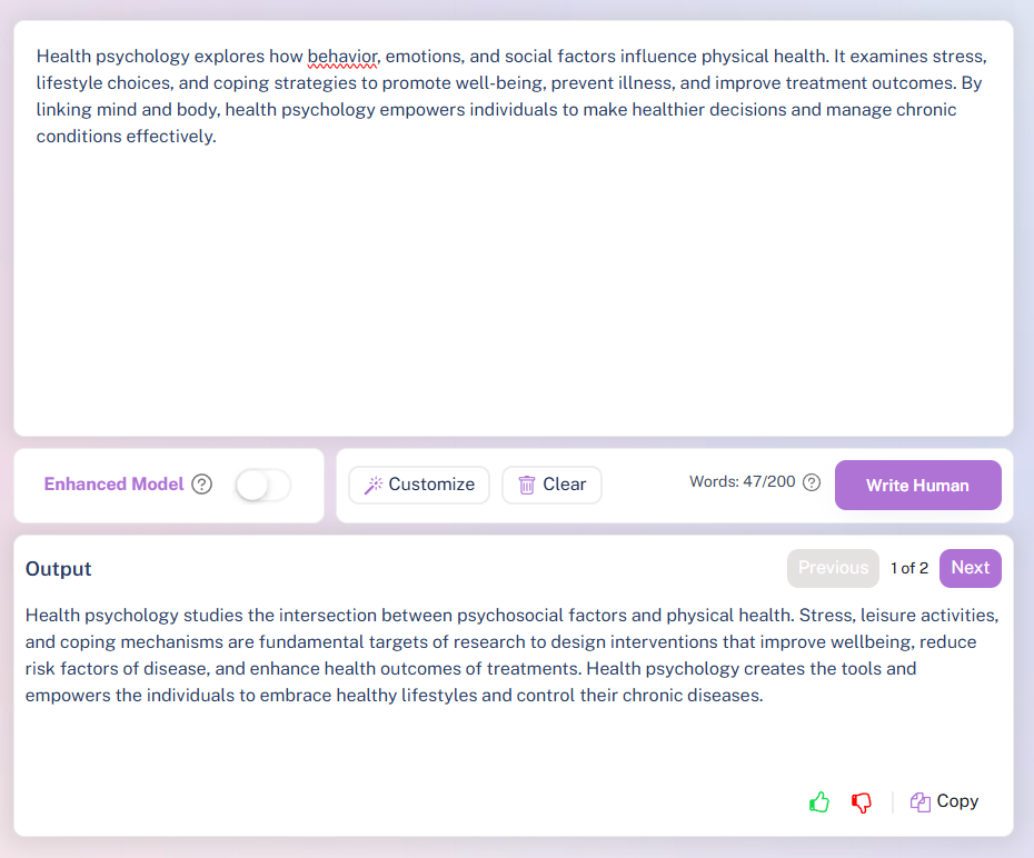 WriteHuman interface