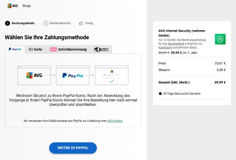 AVG checkout page