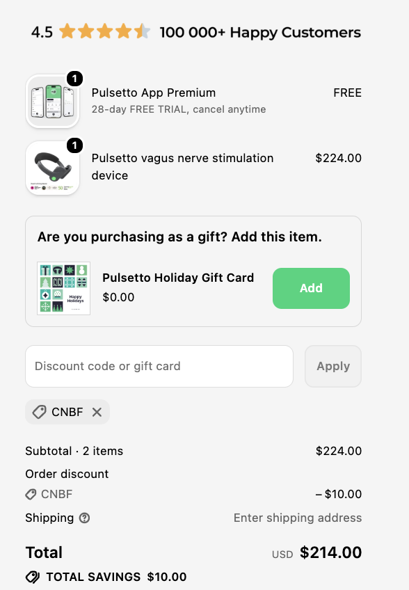 Pulsetto Holiday pricing