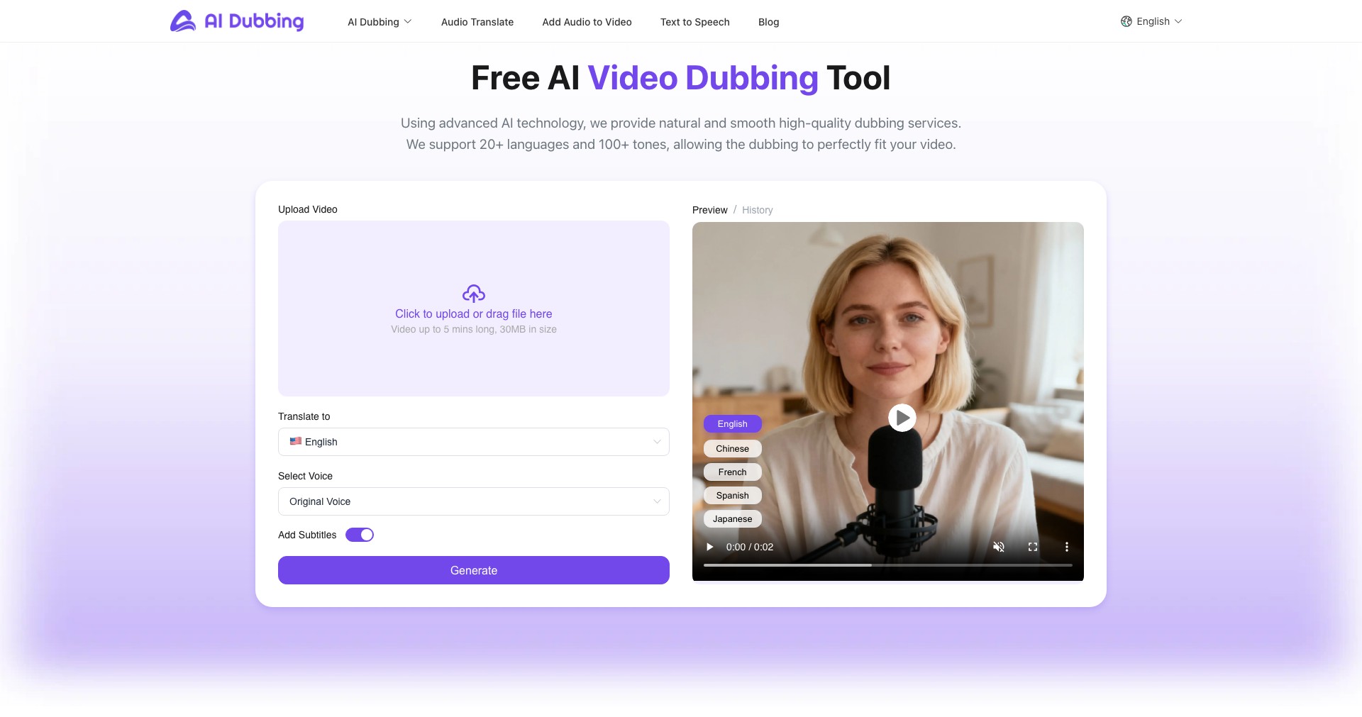 AI Dubbing.io Screenshot