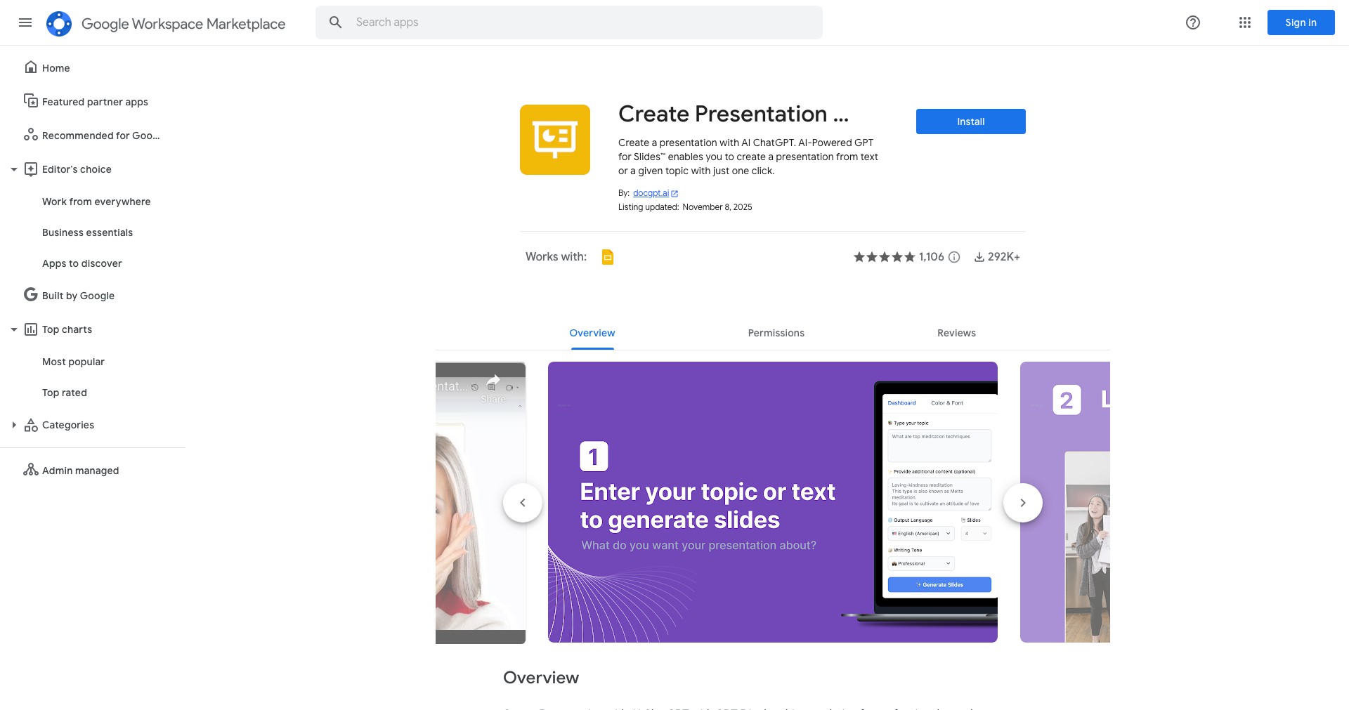 AI GPT for Slides Screenshot