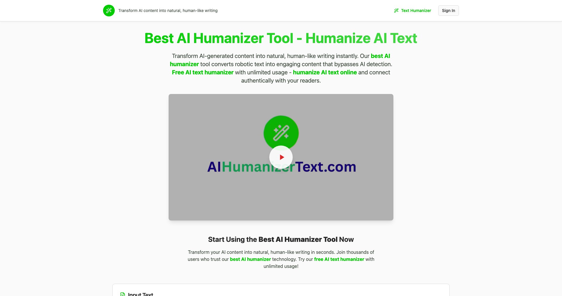 AI Humanizer Text Screenshot