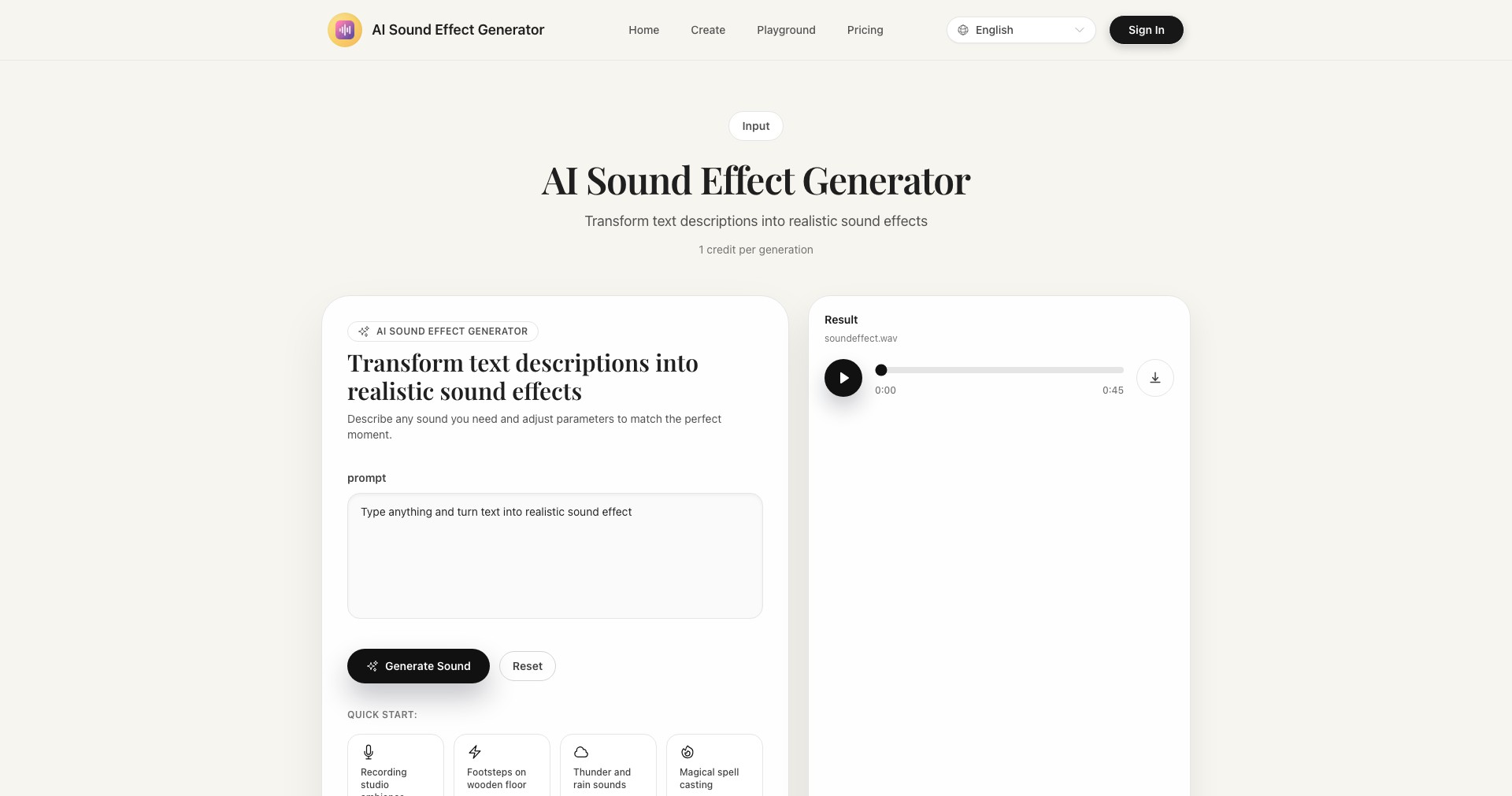 AI Sound Effect Generator Screenshot
