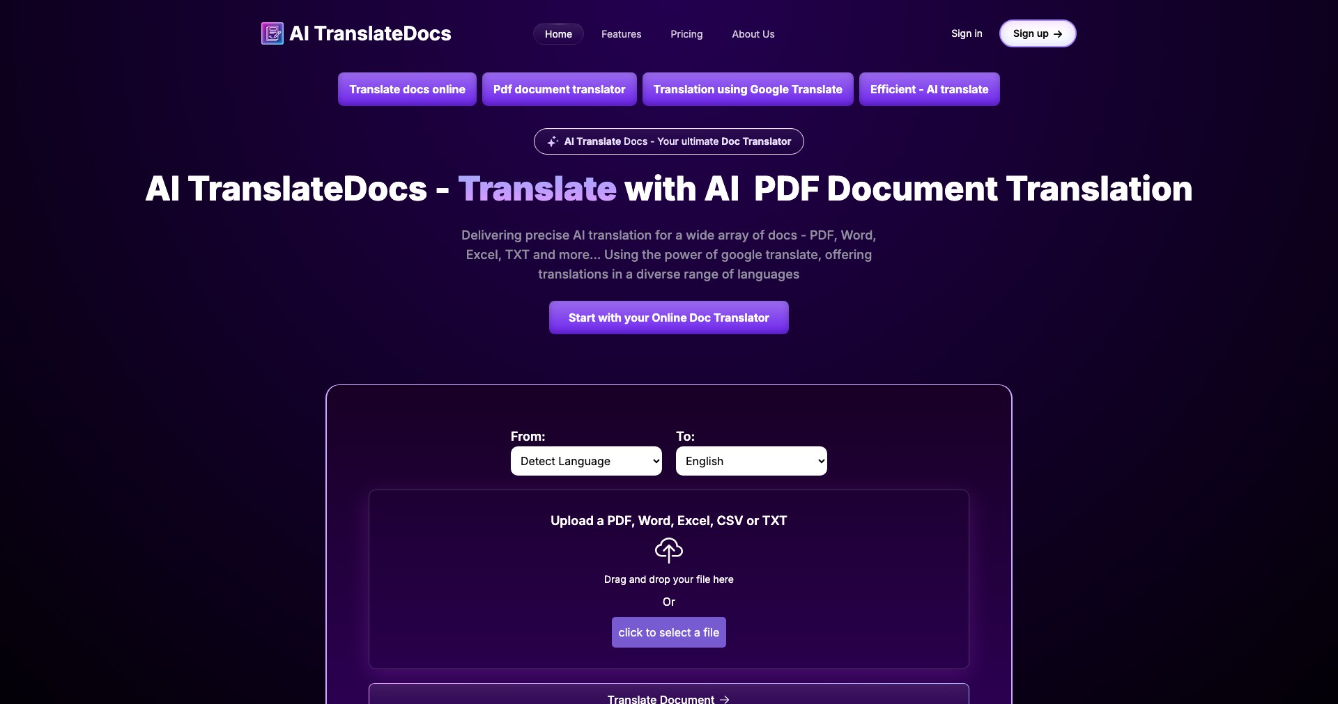 AI TranslateDocs Screenshot