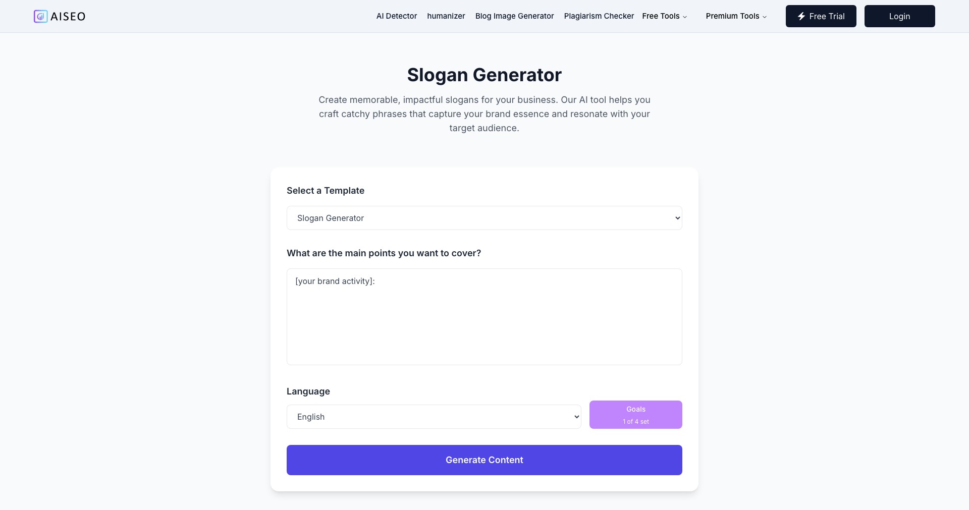 AISEO Slogan Generator Screenshot