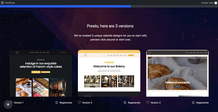Input-based template suggestsions with Bluehost's built-in website builder, WonderSuite