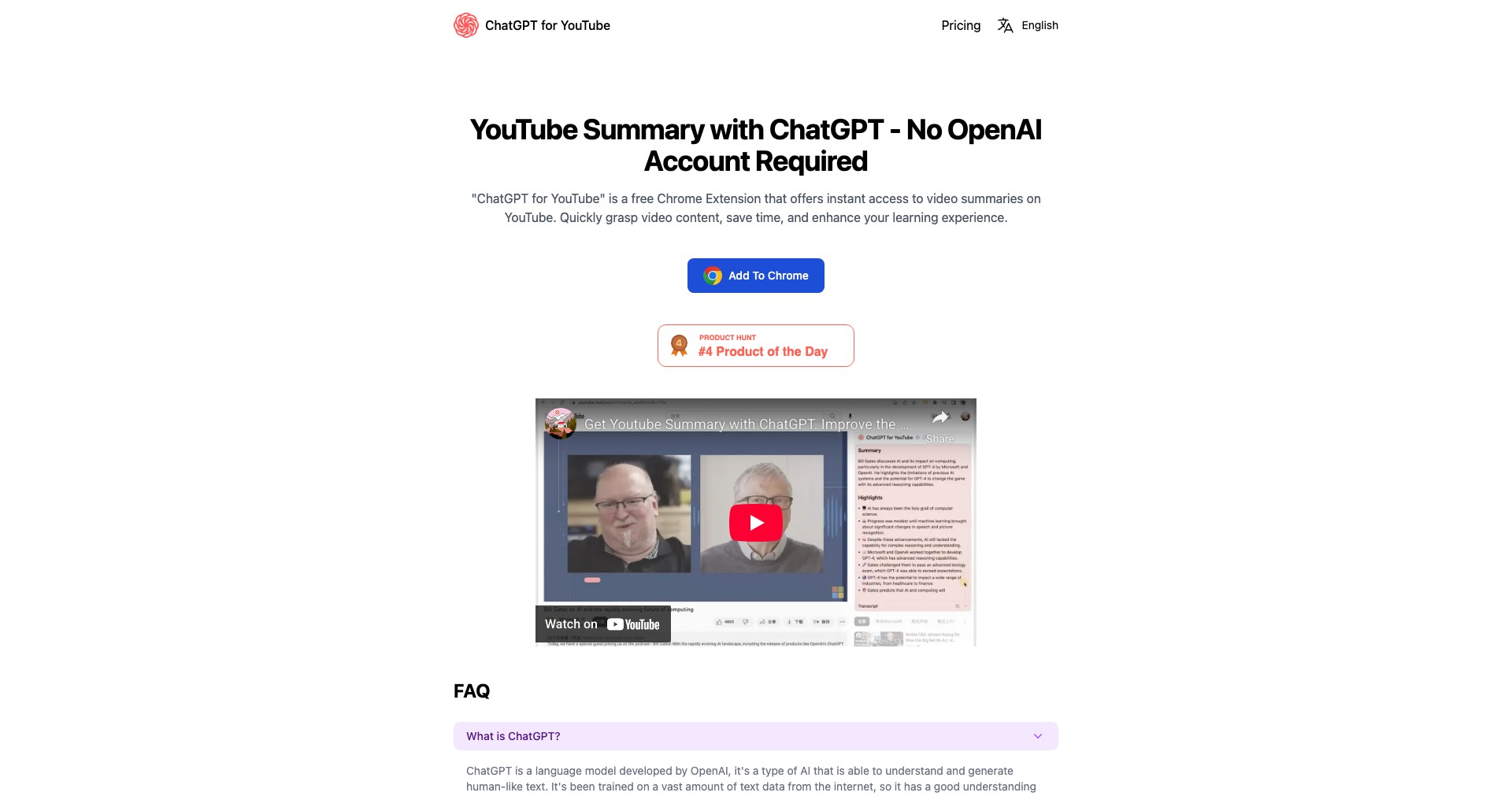 ChatGPT for YouTube Screenshot