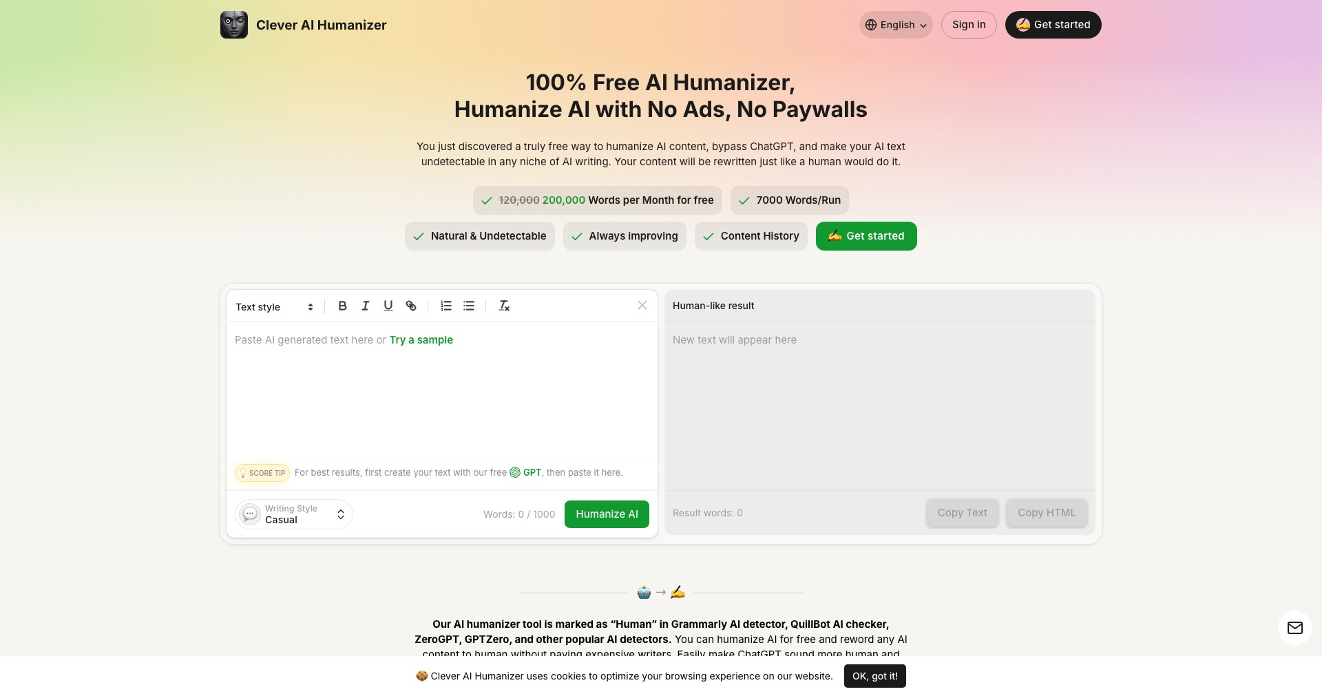 Clever AI Humanizer Screenshot