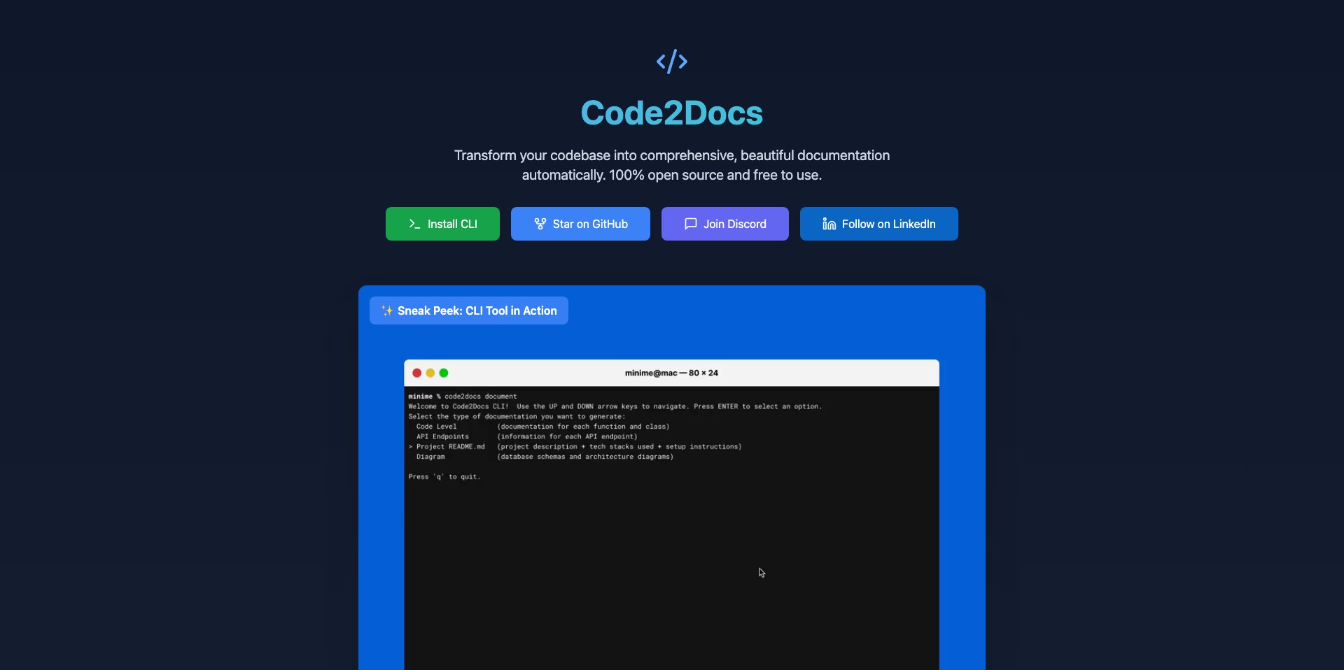 Code2Docs Screenshot