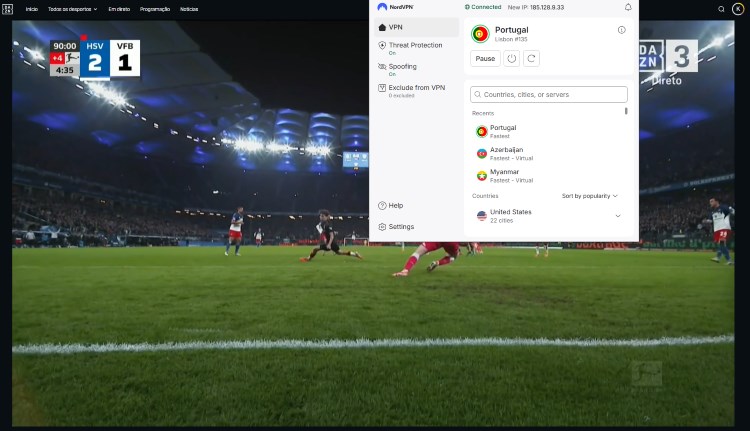 DAZN Portugal, Screenshot, Football Match, VPN