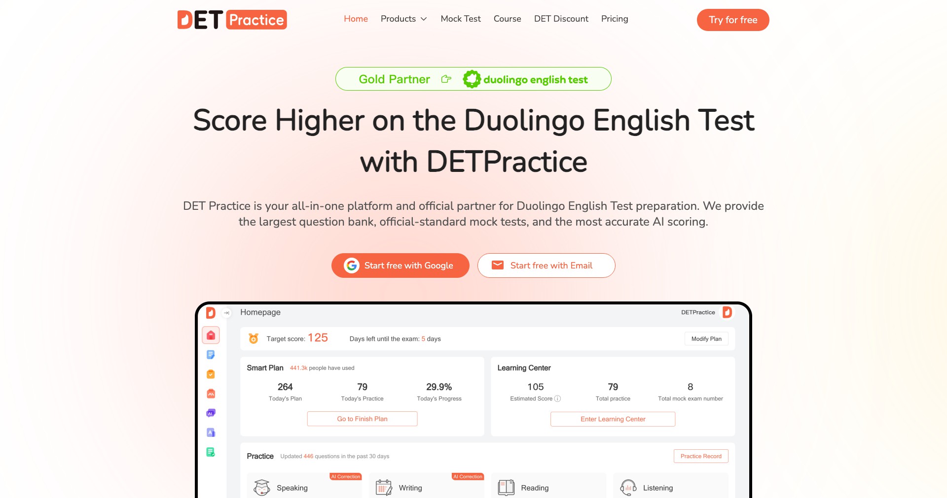DET Practice Screenshot