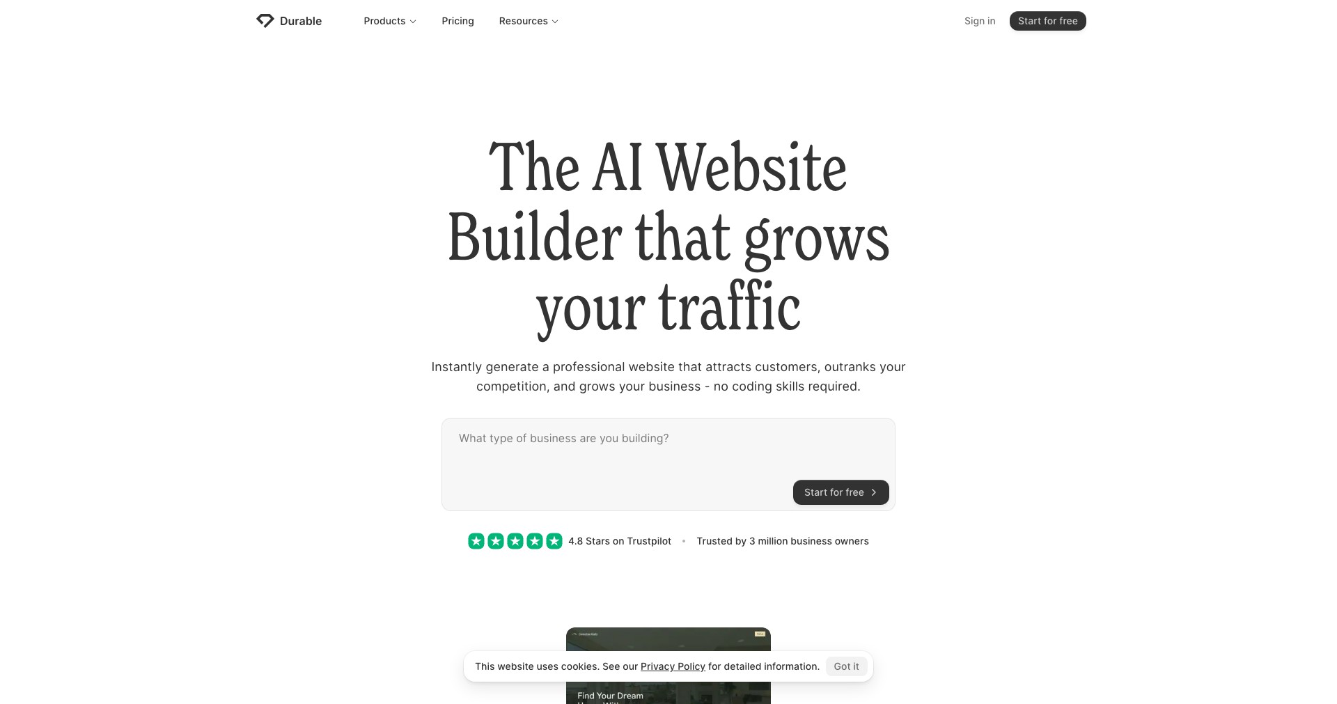 Durable AI Website Builder Screenshot