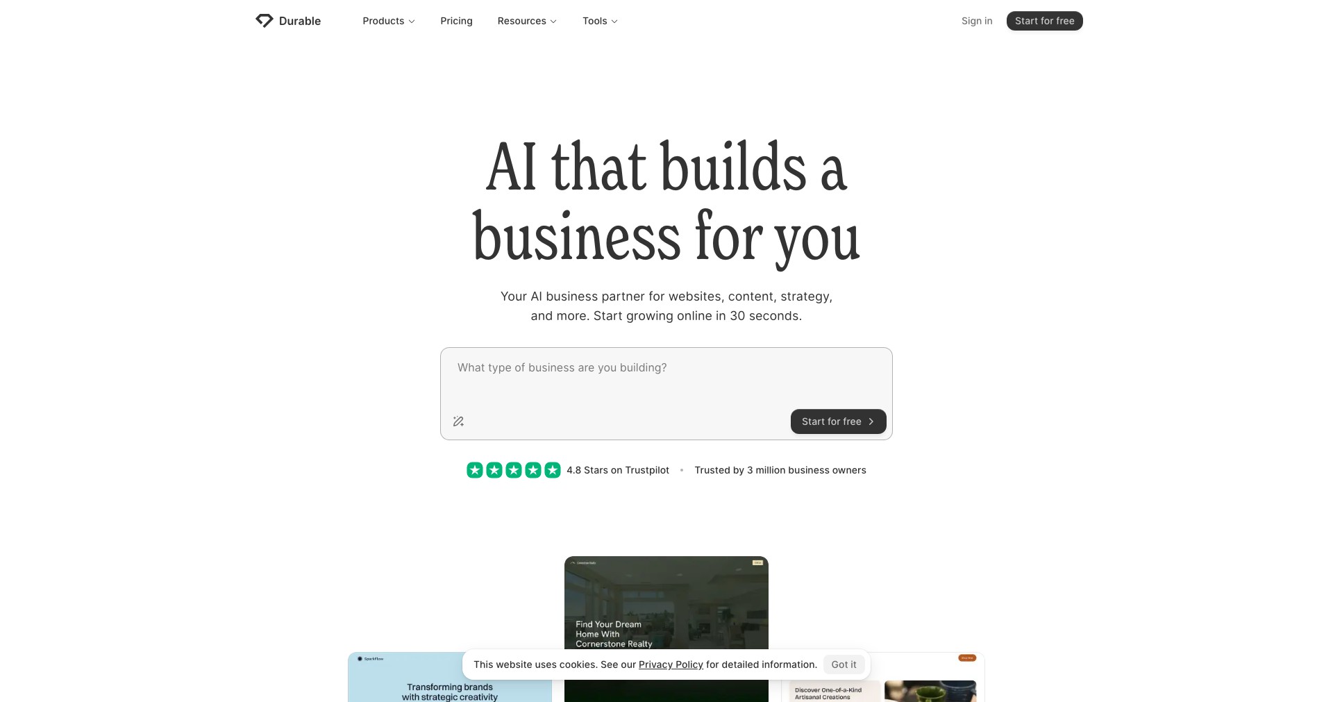 Durable.co Screenshot