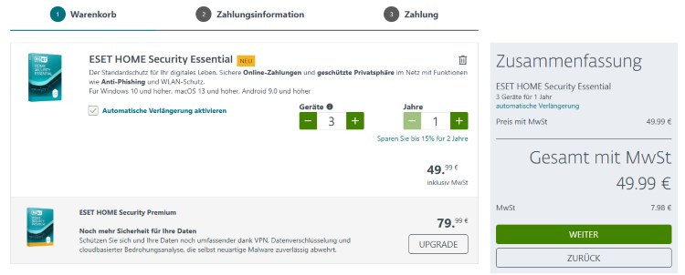 Eset Deutschland, Shop, Zahlung mit Gutschein