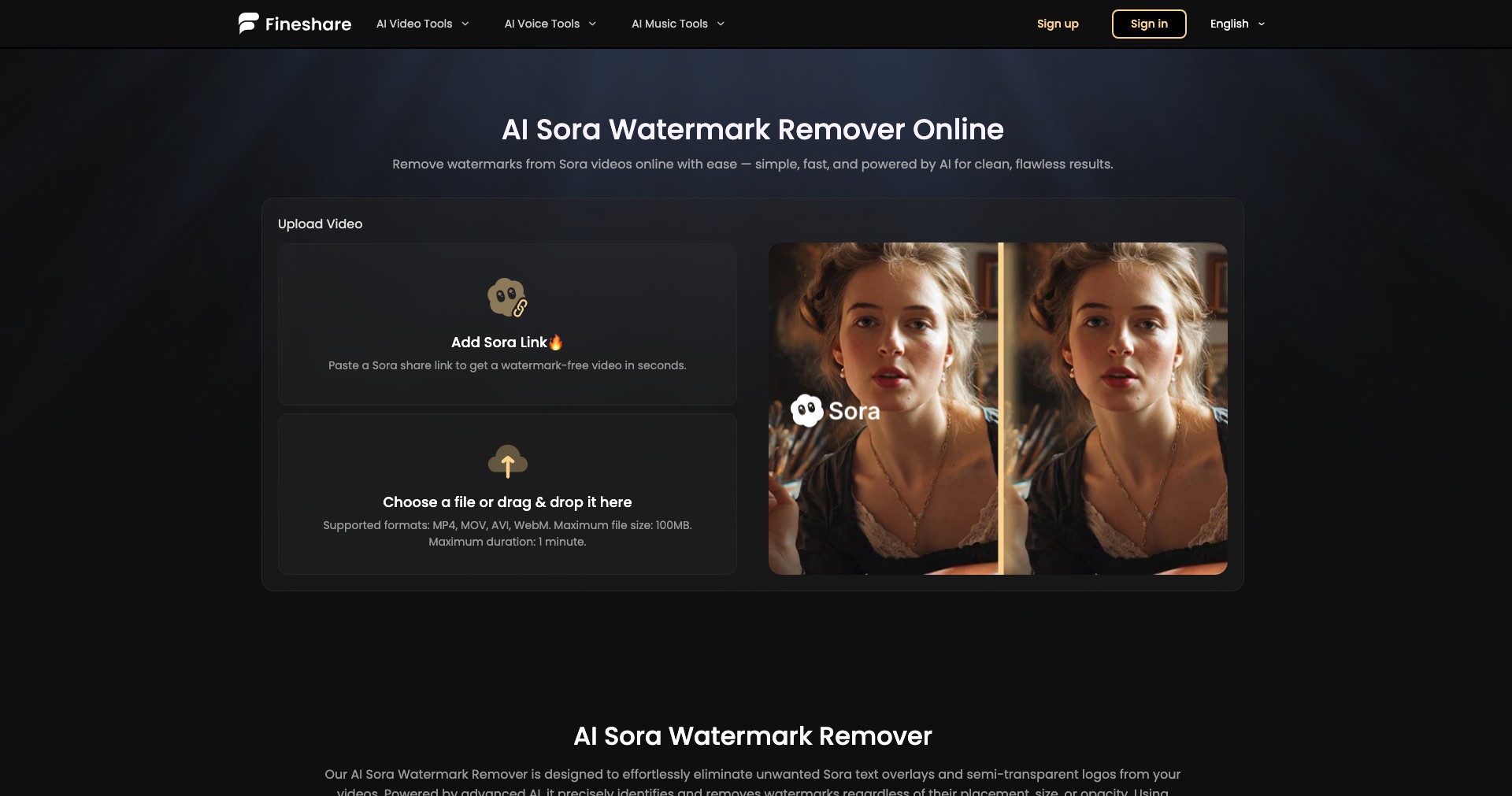 Fineshare Sora Watermark Remover Screenshot