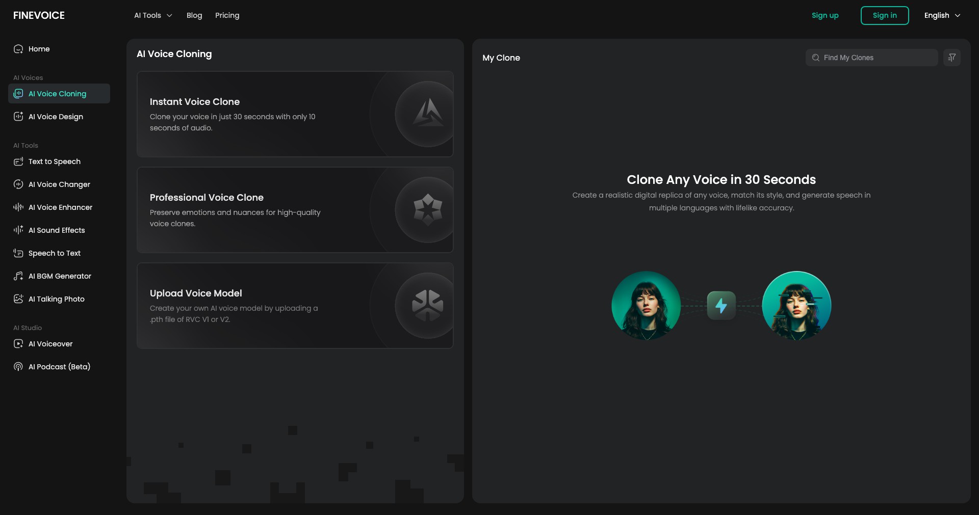 FineVoice AI Voice Cloning Screenshot