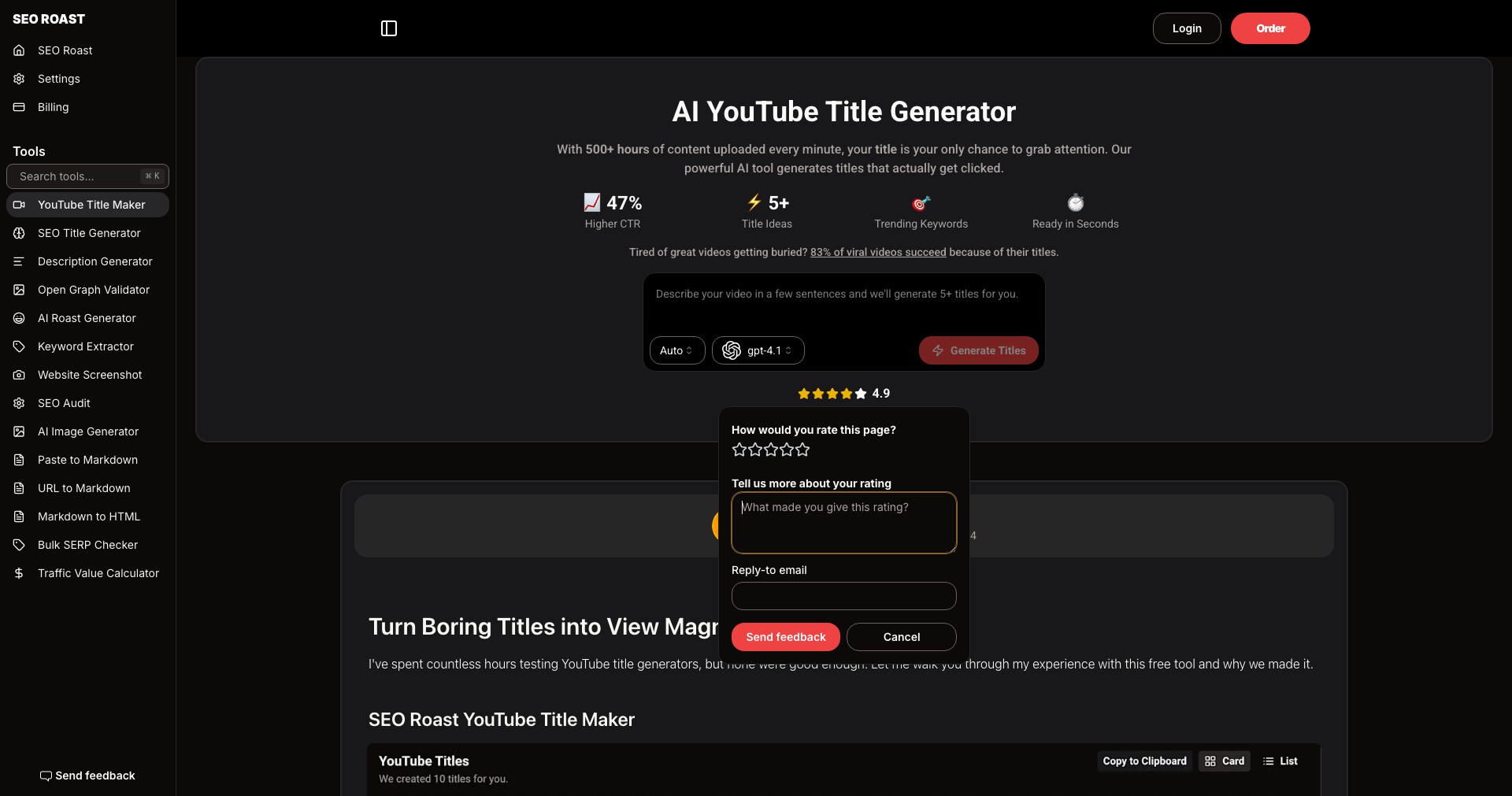 FREE AI YouTube Title Generator Screenshot