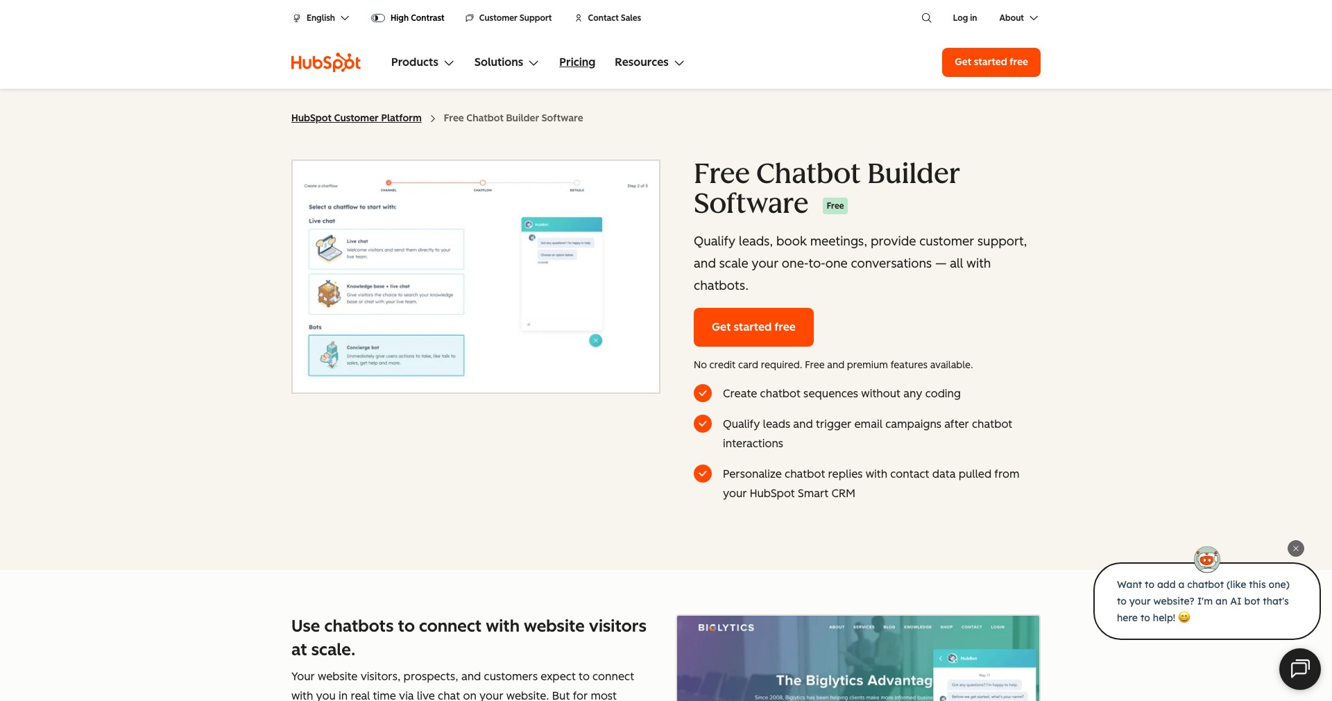 Hubspot Chatbot Screenshot