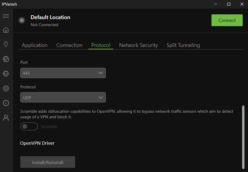 IPVanish settings menu