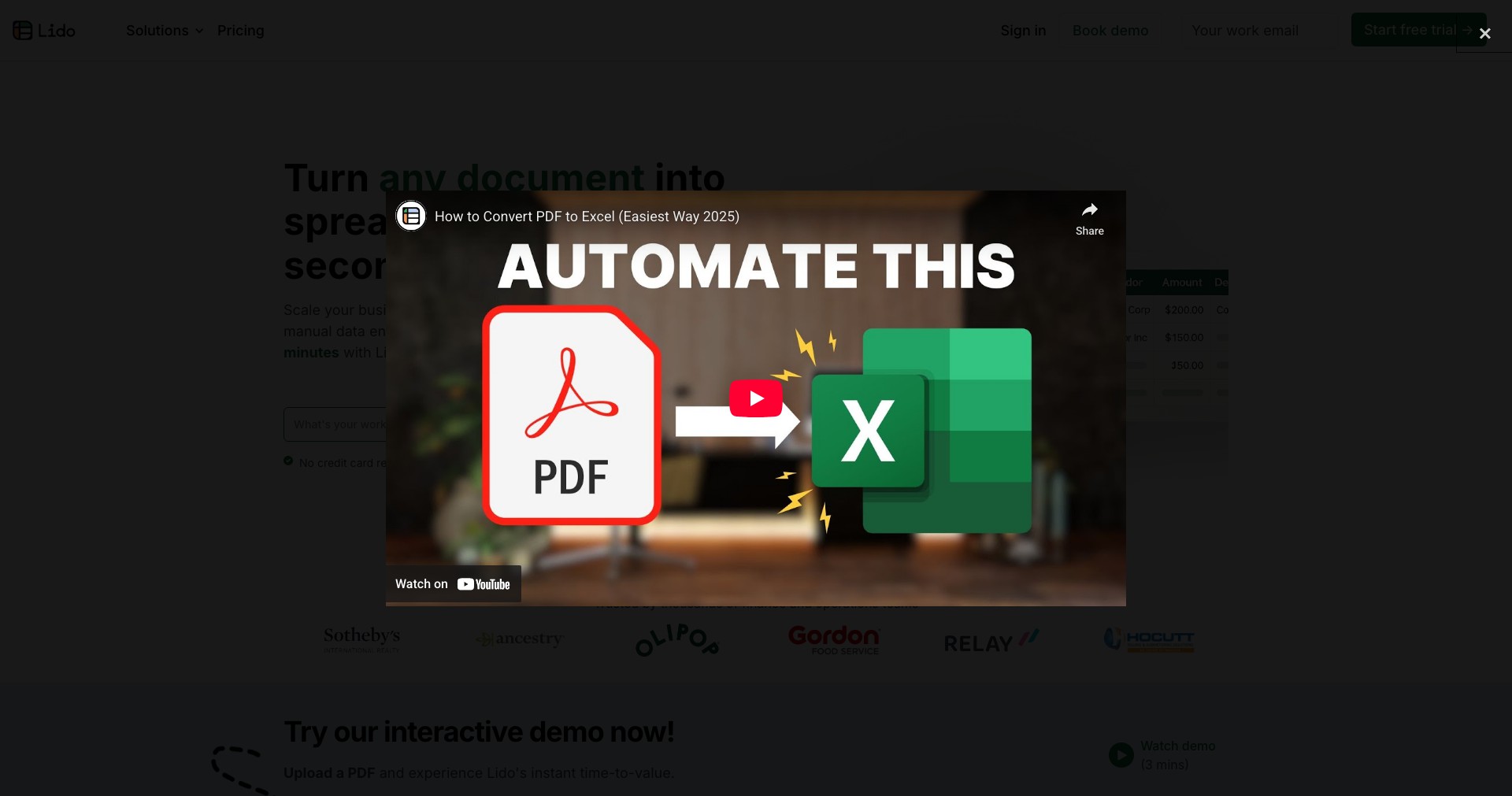 Lido Document Processing Screenshot