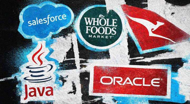 Salesforce, oracle, whole sales, java logos