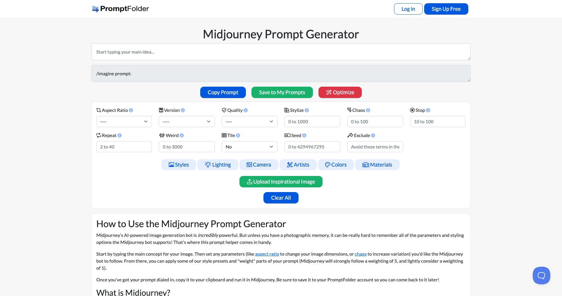 Midjourney Prompt Helper Screenshot