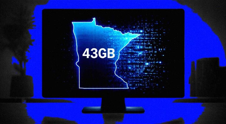 minesota map on black screen, blue colors, digital