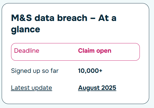 white table with M&S data breach, red deadline, latest update