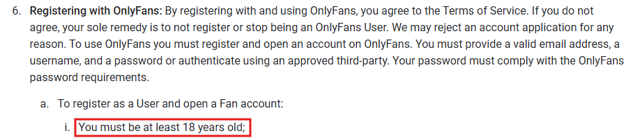 Excerpt from OnlyFans’ terms of service