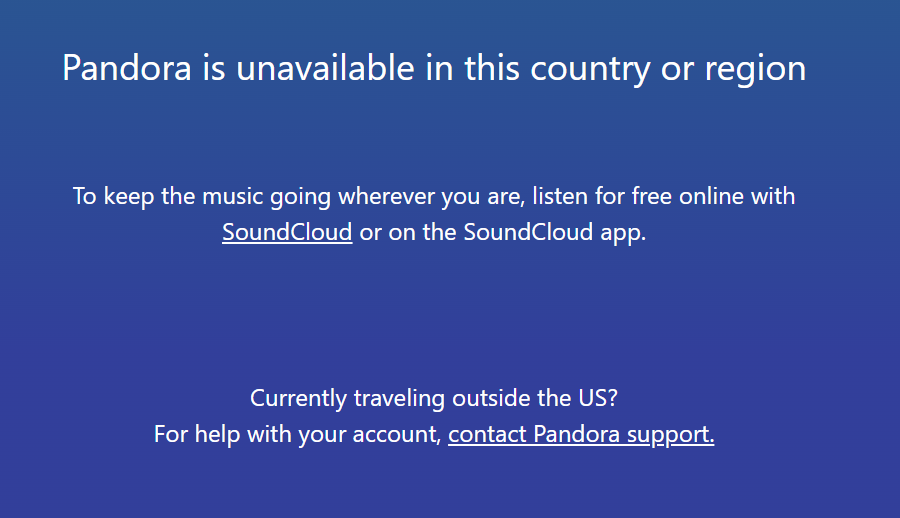 pandora radio error message