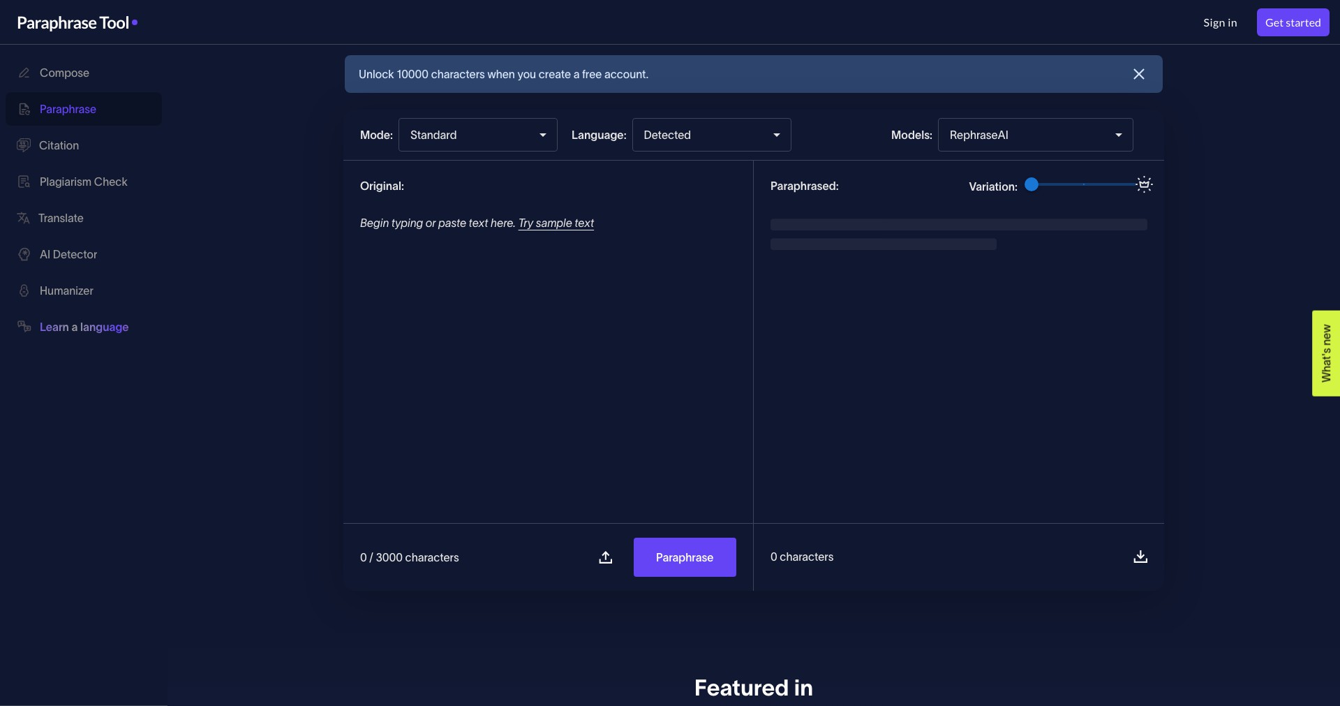 Paraphrase Tool Screenshot