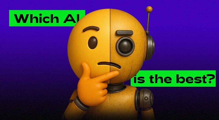 orange AI bot, thinking, left have brigt, right halp oder muddy, Which AI is the best?