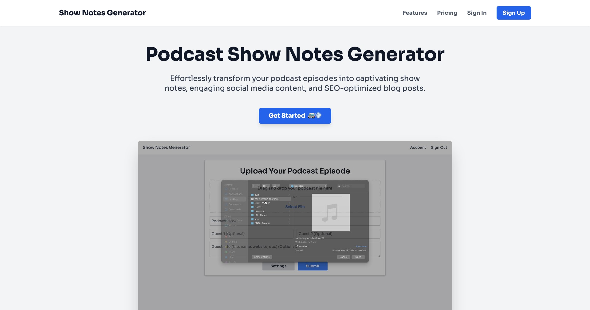 Show Notes Generator Screenshot