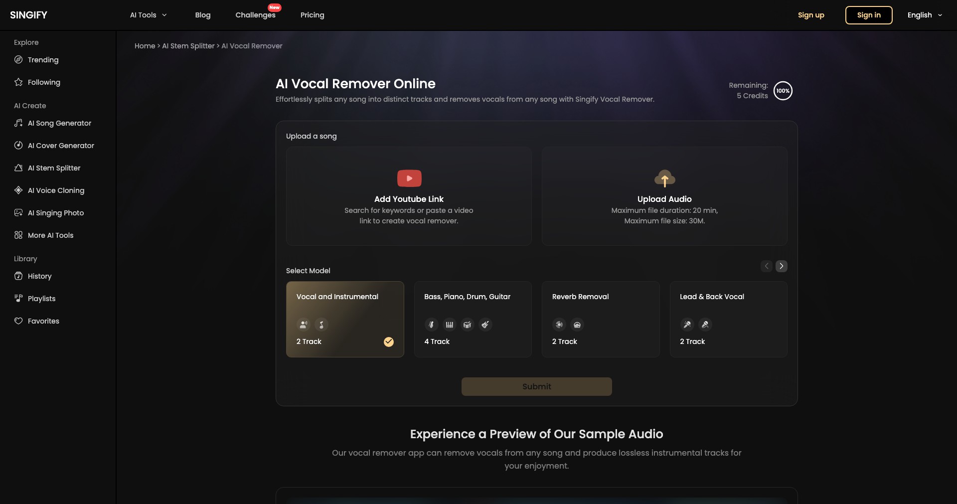 Singify AI Vocal Remover Screenshot