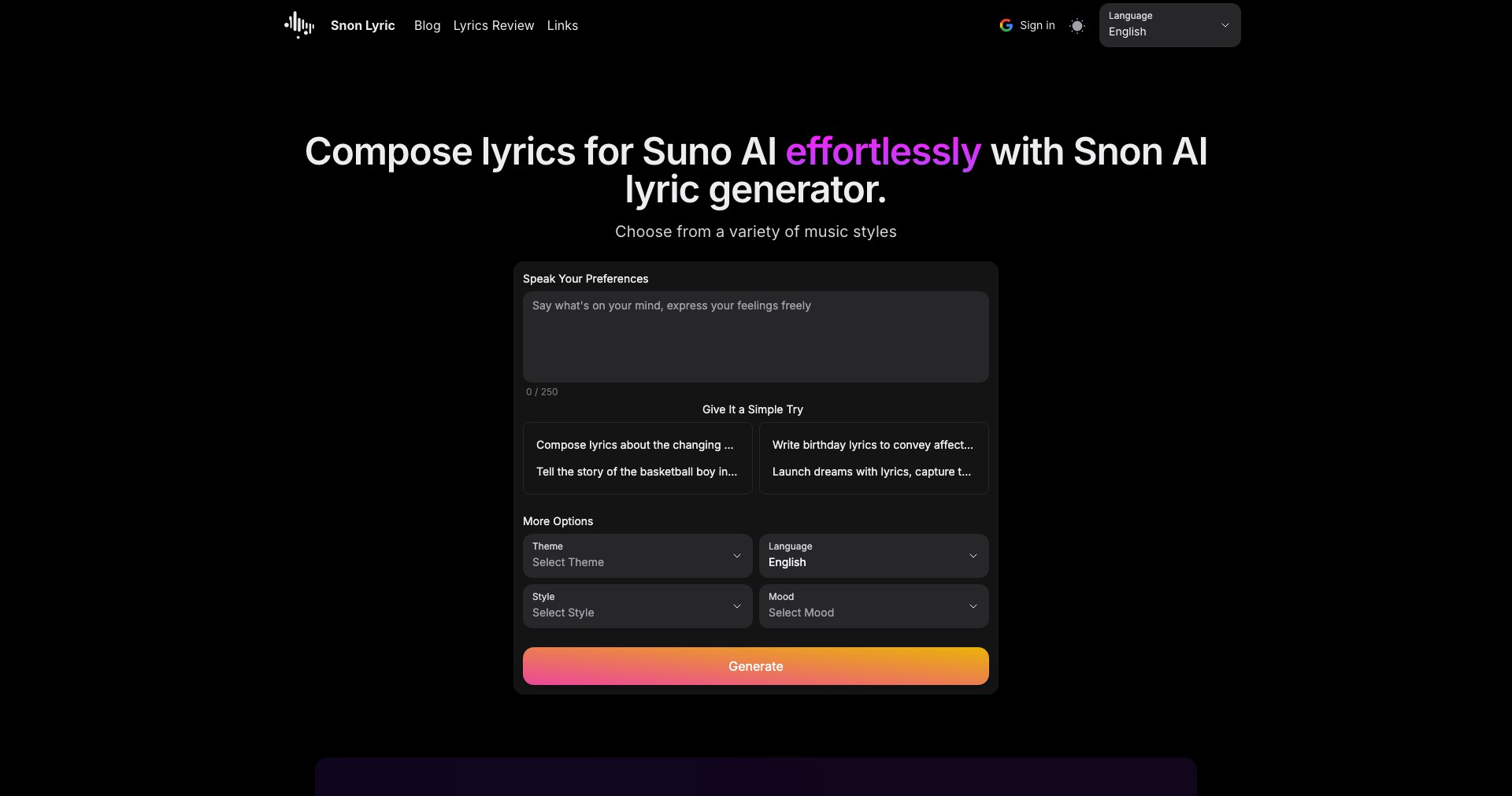 Sono Lyric Screenshot